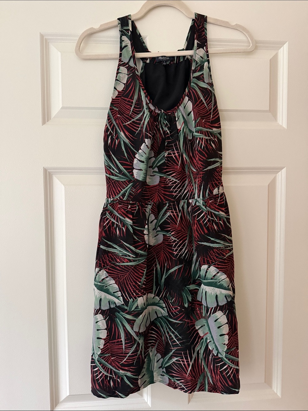 Madewell Black Tropical Leaf Tank Dress